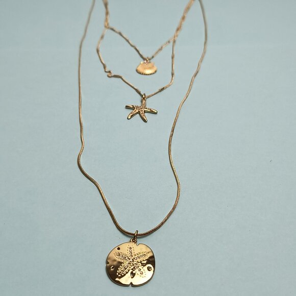 Tommy Bahama Shellman Triple Layered Necklace Gold Tone TRENDY TRIPLE-LA… - Picture 1 of 13